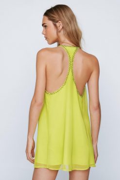 Bodycon Dresses Beaded Trim Mini Dress -The Partys Outfit womens acid20lime beaded trim mini dress 2