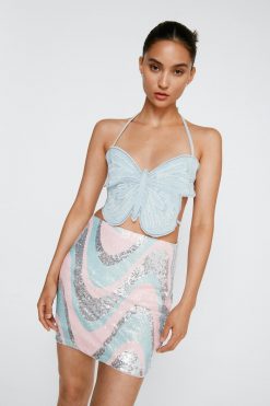 Club Wear Petite Sequin Wave Print Mini Pelmet Skirt -The Partys Outfit womens baby20pink petite sequin wave print mini pelmet skirt 3