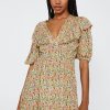 Shift Dresses Floral Print Ruffle Mini Dress -The Partys Outfit womens beige floral print ruffle mini dress