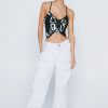 Tops Butterfly Embellished Crop Top -The Partys Outfit womens black butterfly embellished crop top