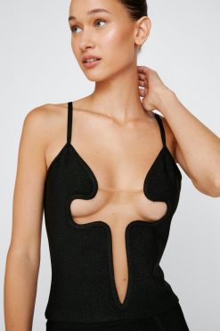 Cut Out Tops Deep Cut-Out Bandage Strappy Top -The Partys Outfit womens black deep cut out bandage strappy top 3