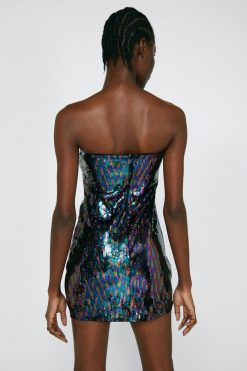 Party Dresses Iridescent Sequin Bandeau Bodycon Dress -The Partys Outfit womens black iridescent sequin bandeau bodycon dress 2