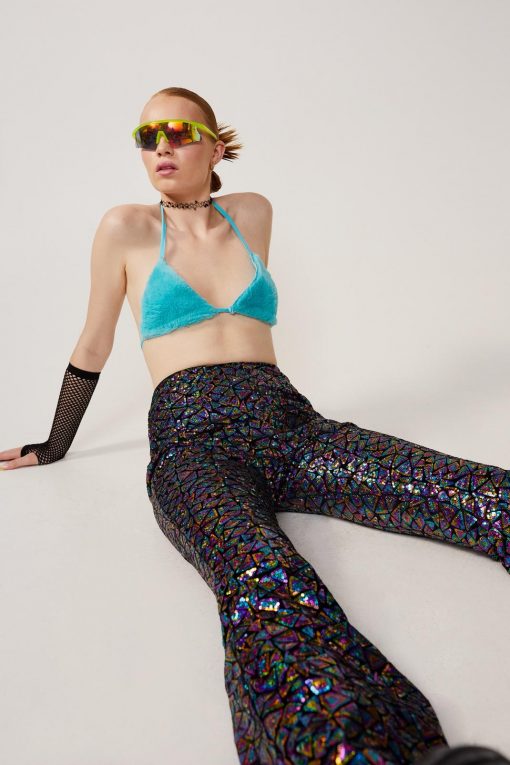 Party Outfits Multi Colored Tile Sequin Kick Flare -The Partys Outfit womens black multi colored tile sequin kick flare