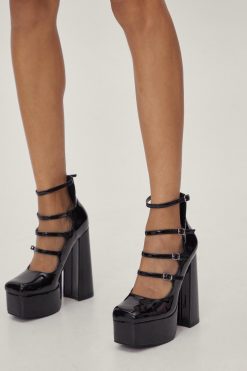 Platform Shoes Patent Strappy Platform Mary Jane Heels -The Partys Outfit womens black patent strappy platform mary jane heels 3