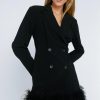 Bodycon Dresses Premium Feather Trimmed Blazer Dress -The Partys Outfit womens black premium feather trimmed blazer dress