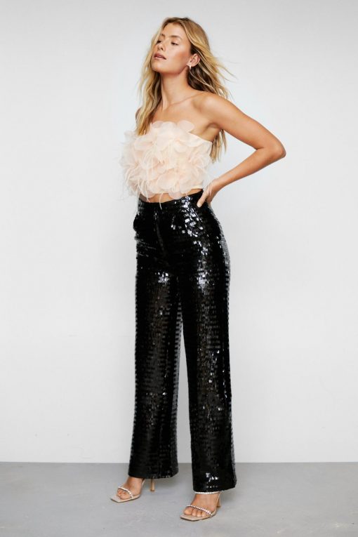 Sequin Pants Premium Sequin Straight Leg Pants -The Partys Outfit womens black premium sequin straight leg pants 1