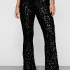 Tops Sequin Plunge Tie Waist Top And Flare -The Partys Outfit womens black sequin plunge tie waist top and flare