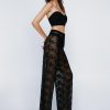 Going Out Pants Straight Leg Lace Pants -The Partys Outfit womens black straight leg lace pants