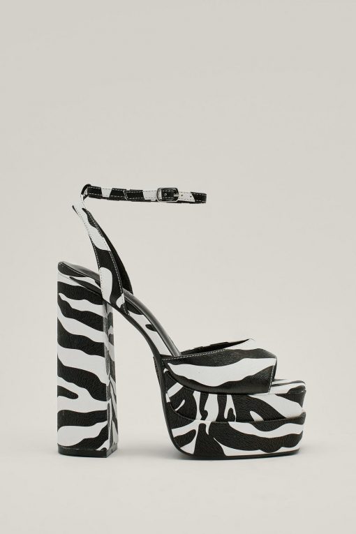 Club Wear Zebra Print Platform Strappy Block Heels -The Partys Outfit womens black zebra print platform strappy block heels 1