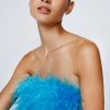 Bodycon Dresses Feather Trim Bandeau Mini Dress -The Partys Outfit womens blue feather trim bandeau mini dress