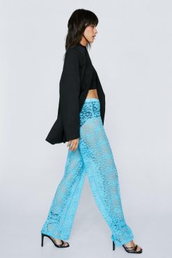 Going Out Pants Straight Leg Lace Pants -The Partys Outfit womens blue straight leg lace pants 1