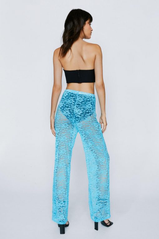 Going Out Pants Straight Leg Lace Pants -The Partys Outfit womens blue straight leg lace pants 2