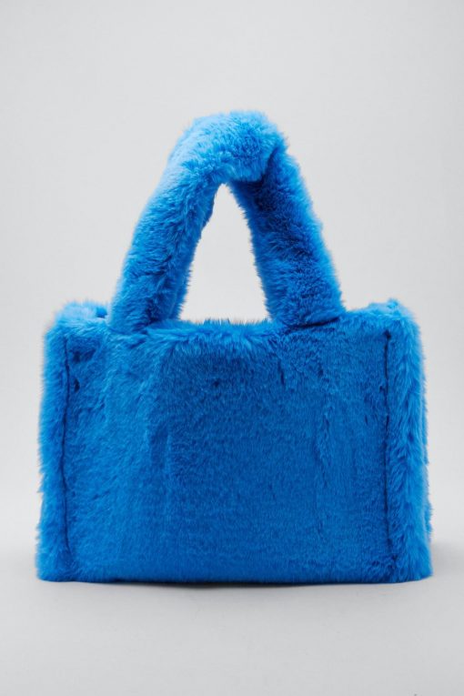 New Faux Fur Square Day Bag -The Partys Outfit womens bright20blue faux fur square day bag 1