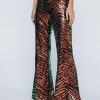 Petite Pants Petite Sequin Animal Print Kick Flared Pants -The Partys Outfit womens bronze petite sequin animal print kick flared pants