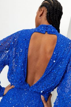 Sequin Dresses Balloon Sleeve Sequin Embellished Mini Dress -The Partys Outfit womens cobalt balloon sleeve sequin embellished mini dress 5