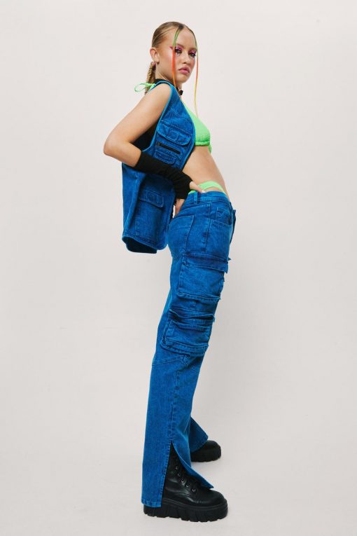 Jeans Denim Pocket Detail Cargo Jean -The Partys Outfit womens cobalt denim pocket detail cargo jean 1