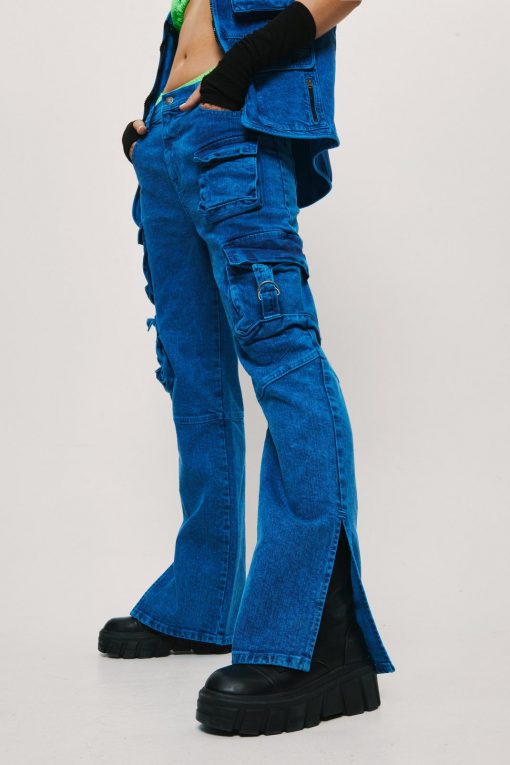 Jeans Denim Pocket Detail Cargo Jean -The Partys Outfit womens cobalt denim pocket detail cargo jean