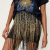 Party Outfits Icon Embellished Metallic Fringed Mini Skirt -The Partys Outfit womens gold icon embellished metallic fringed mini skirt