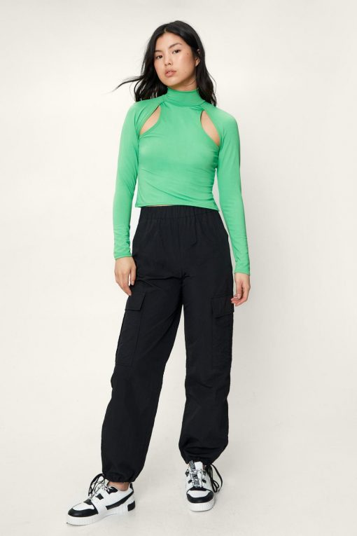 Going Out Tops Cut Out Cropped Top -The Partys Outfit womens green cut out cropped top 1