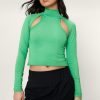 Going Out Tops Cut Out Cropped Top -The Partys Outfit womens green cut out cropped top