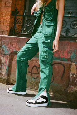 Jeans Denim Pocket Detail Cargo Jean -The Partys Outfit womens green denim pocket detail cargo jean 1