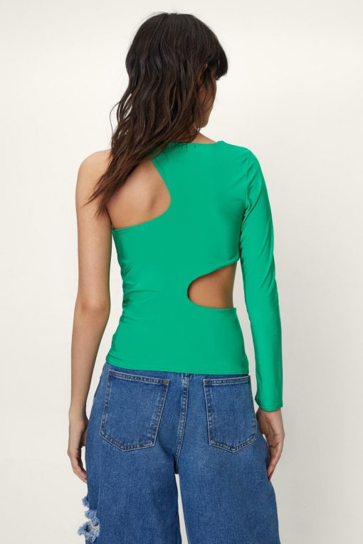 Cut Out Tops Slinky Cut Out Long Sleeve Top -The Partys Outfit womens green slinky cut out long sleeve top 5