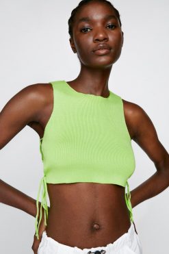 Tops Tie Side Knitted Crop Top -The Partys Outfit womens green tie side knitted crop top 8