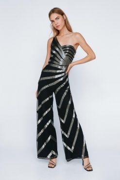 Party Outfits Spiral Sequin Wide Leg Jumpsuit -The Partys Outfit womens gun20metal spiral sequin wide leg jumpsuit 1 3