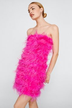 Sequin Dresses Feather Bandeau Mini Dress -The Partys Outfit womens hot20pink feather bandeau mini dress 1