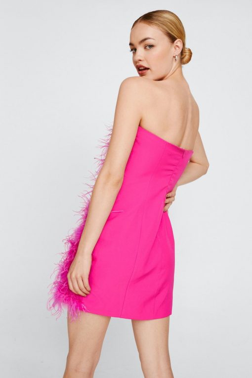 Sequin Dresses Feather Bandeau Mini Dress -The Partys Outfit womens hot20pink feather bandeau mini dress 11