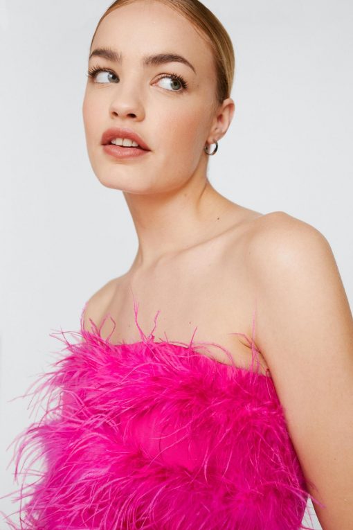 Sequin Dresses Feather Bandeau Mini Dress -The Partys Outfit womens hot20pink feather bandeau mini dress 13