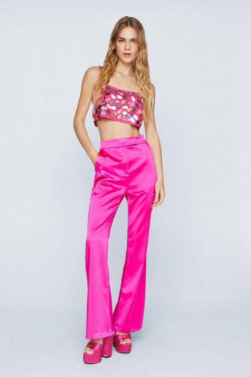 Tops Mirror Sequin Crop Top -The Partys Outfit womens hot20pink mirror sequin crop top