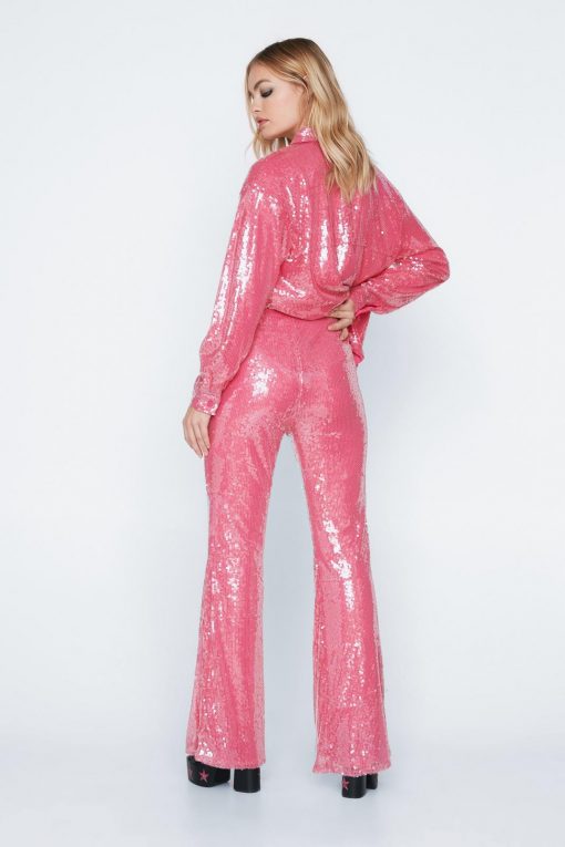 Party Outfits Sequin Kick Flared Pants -The Partys Outfit womens hot20pink sequin kick flared pants 2