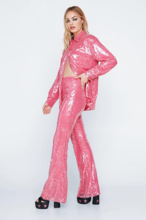 Party Outfits Sequin Kick Flared Pants -The Partys Outfit womens hot20pink sequin kick flared pants