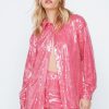 Party Outfits Sequin Long Sleeve Relaxed Fit Shirt -The Partys Outfit womens hot20pink sequin long sleeve relaxed fit shirt