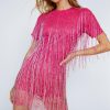 Party Dresses Tassel Beaded Mini Shift Dress -The Partys Outfit womens hot20pink tassel beaded mini shift dress 3