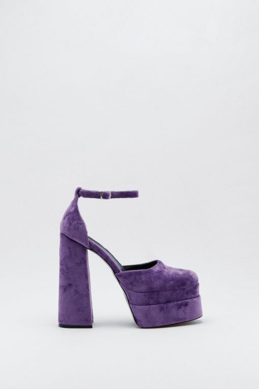 Club Wear Double Platform Crushed Velvet Heels -The Partys Outfit womens lilac double platform crushed velvet heels 1