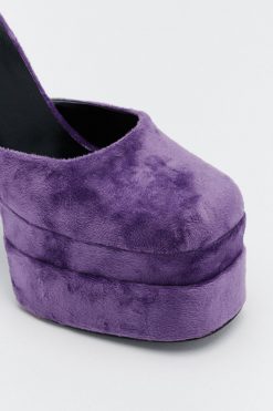 Club Wear Double Platform Crushed Velvet Heels -The Partys Outfit womens lilac double platform crushed velvet heels 2