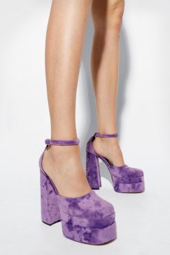 Club Wear Double Platform Crushed Velvet Heels -The Partys Outfit womens lilac double platform crushed velvet heels 3