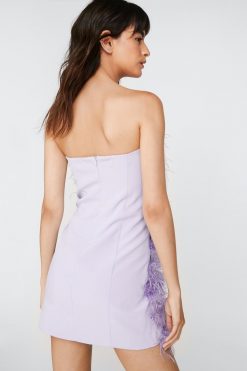 Sequin Dresses Feather Bandeau Mini Dress -The Partys Outfit womens lilac feather bandeau mini dress 12