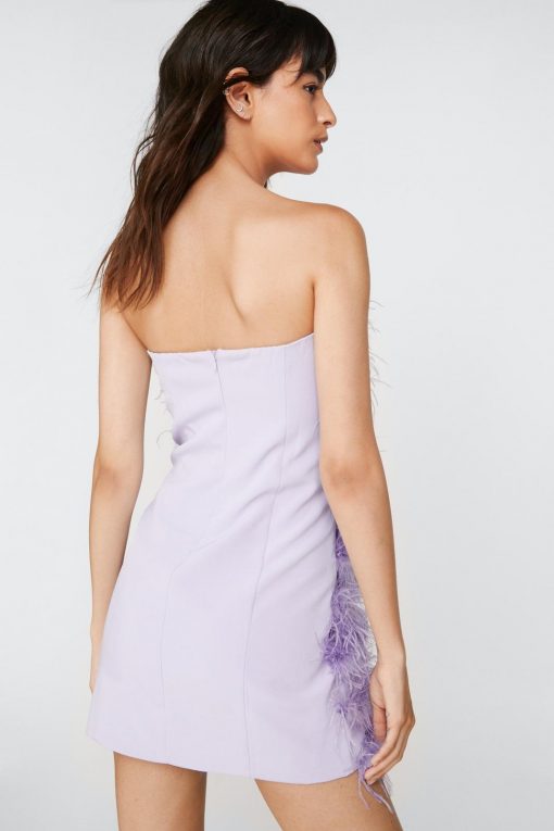 Sequin Dresses Feather Bandeau Mini Dress -The Partys Outfit womens lilac feather bandeau mini dress 2