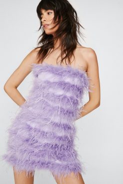 Sequin Dresses Feather Bandeau Mini Dress -The Partys Outfit womens lilac feather bandeau mini dress 6