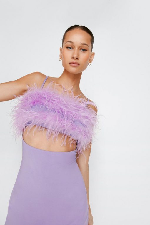 Party Outfits Feather Trim Bodycon Mini Dress -The Partys Outfit womens lilac feather trim bodycon mini dress 1