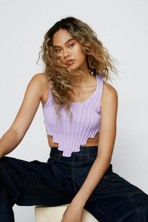 Tops Ribbed Asymmetric Hem Knitted Crop Top -The Partys Outfit womens lilac ribbed asymmetric hem knitted crop top 3