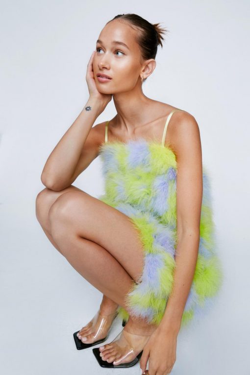 Bodycon Dresses Premium Feather Check Mini Dress -The Partys Outfit womens lime premium feather check mini dress