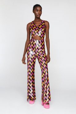 Party Outfits Check Sequin Cut Out Flare Jumpsuit -The Partys Outfit womens multi check sequin cut out flare jumpsuit 3