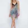 Sequin Dresses Multi Fringe Beaded Strappy Mini Dress -The Partys Outfit womens multi multi fringe beaded strappy mini dress