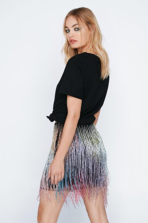 Party Outfits Multi Fringe Beaded Strappy Mini Skirt -The Partys Outfit womens multi multi fringe beaded strappy mini skirt 1