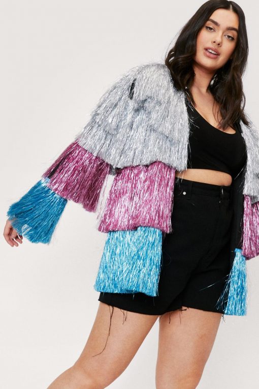 Going Out Jackets Plus Size Multi Color Fringed Jacket -The Partys Outfit womens multi plus size multi color fringed jacket 1