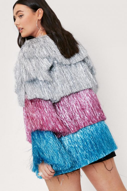 Going Out Jackets Plus Size Multi Color Fringed Jacket -The Partys Outfit womens multi plus size multi color fringed jacket 2